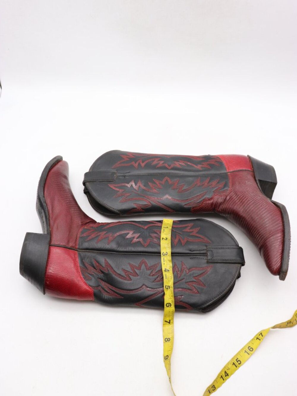 Justin Western Exotic Black Red Lizard Reptile Leather Boots Women’s 6 B USA - Picture 8 of 9
